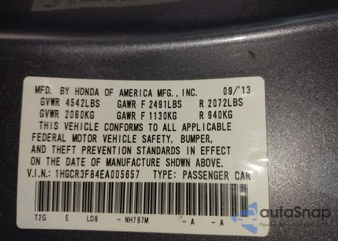 2014 Honda Accord Ex-L V-6 from USA, damaged, VIN 1HGCR3F84EA005657